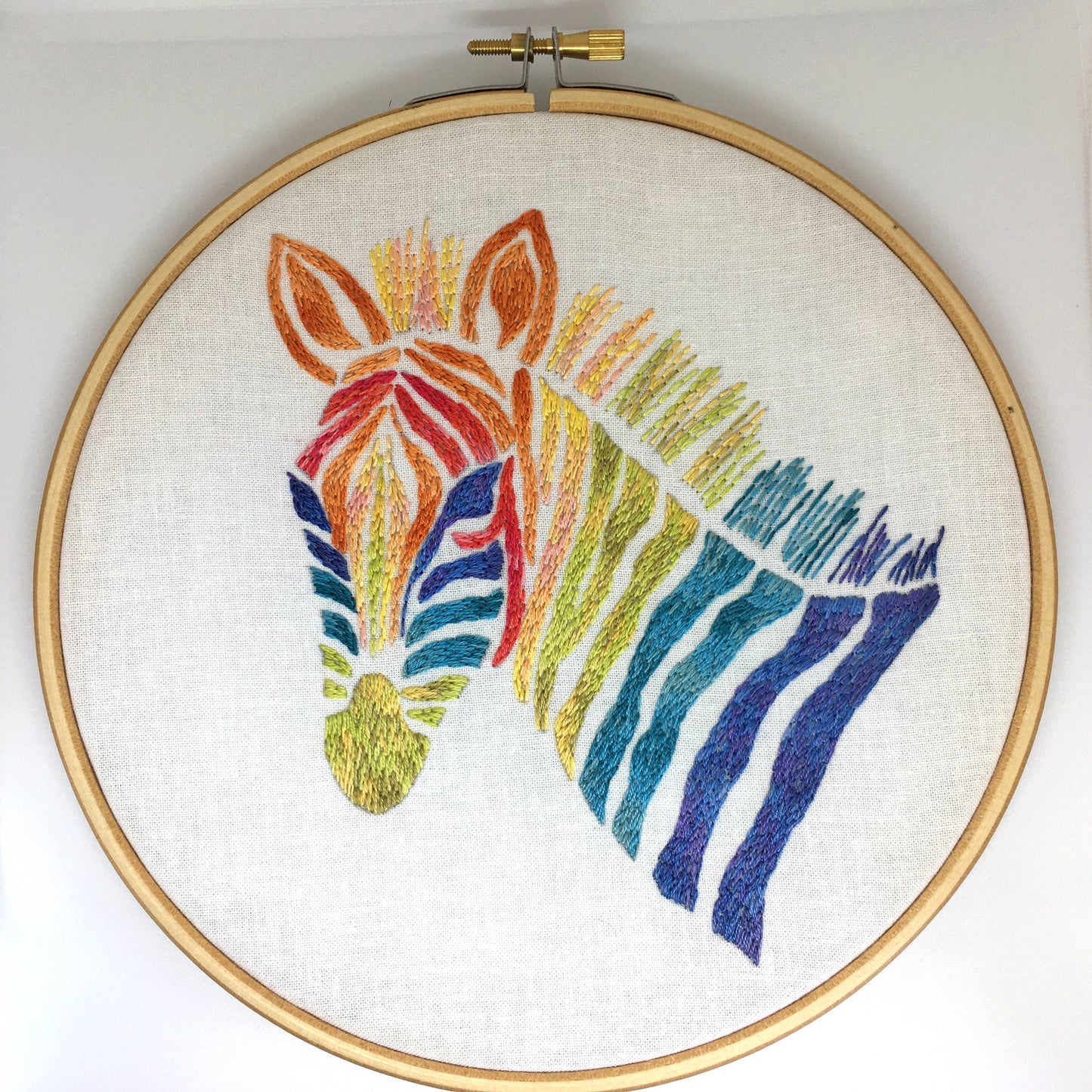 Rainbow Zebra Embroidery Fabric