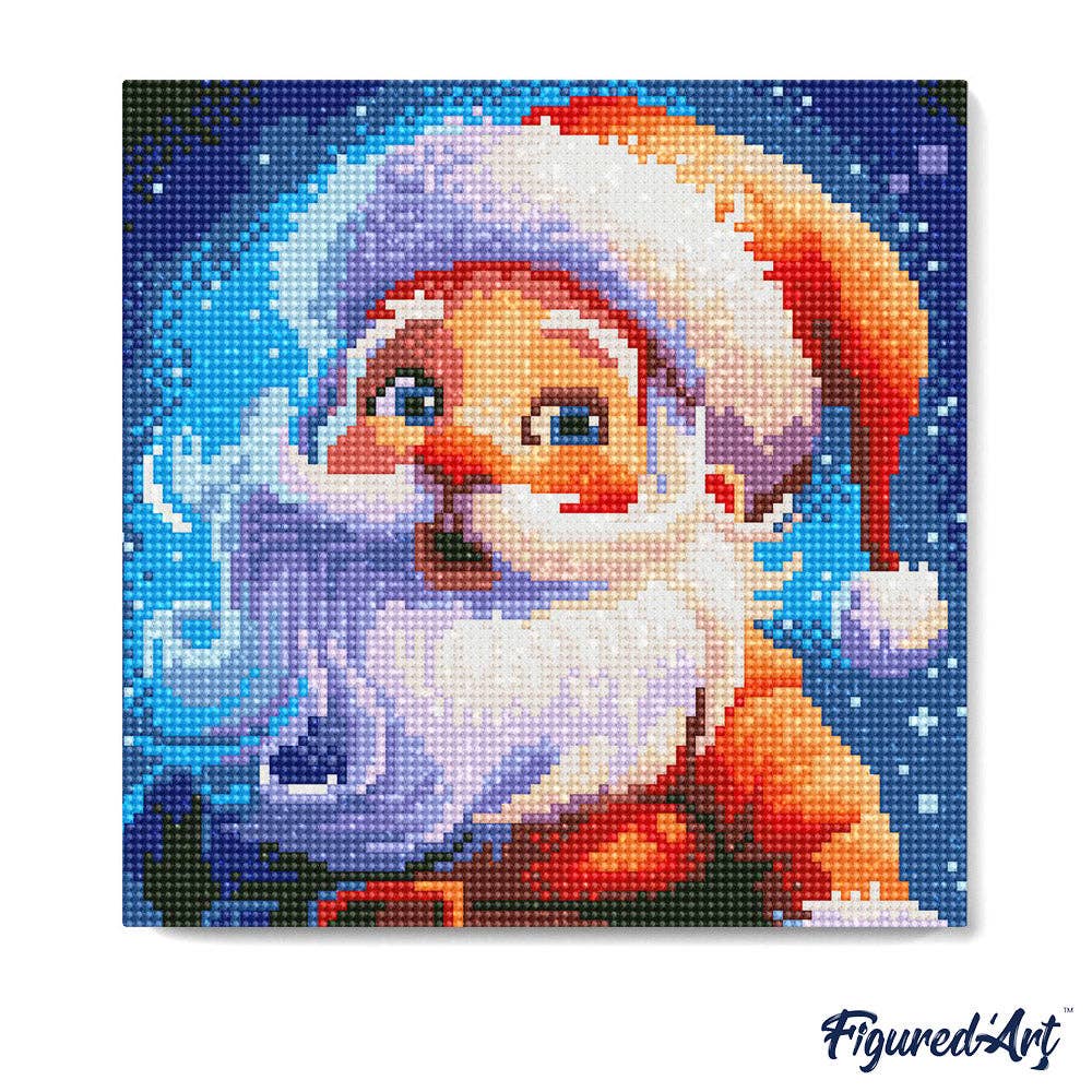 Mini Diamond Painting 25x25cm - Smiling Santa Rolled canvas