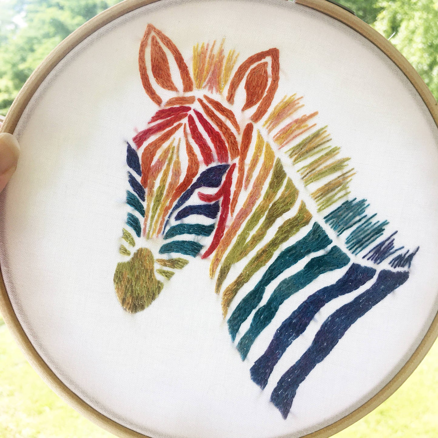 Rainbow Zebra Embroidery Fabric