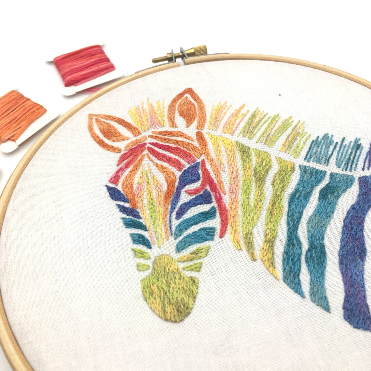 Rainbow Zebra Embroidery Fabric