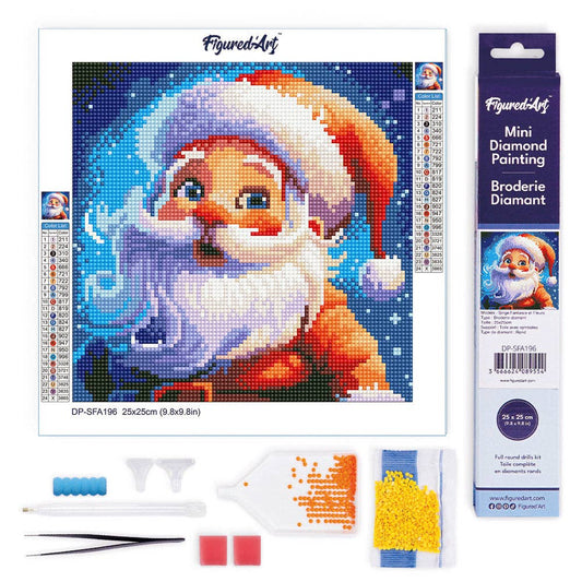 Mini Diamond Painting 25x25cm - Smiling Santa Rolled canvas