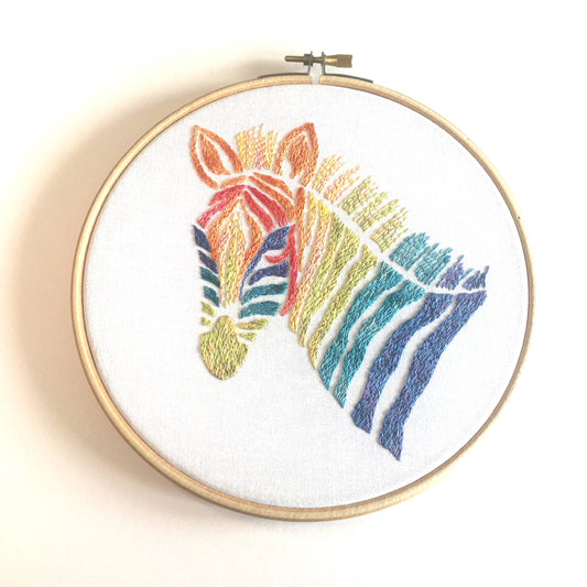 Rainbow Zebra Embroidery Fabric