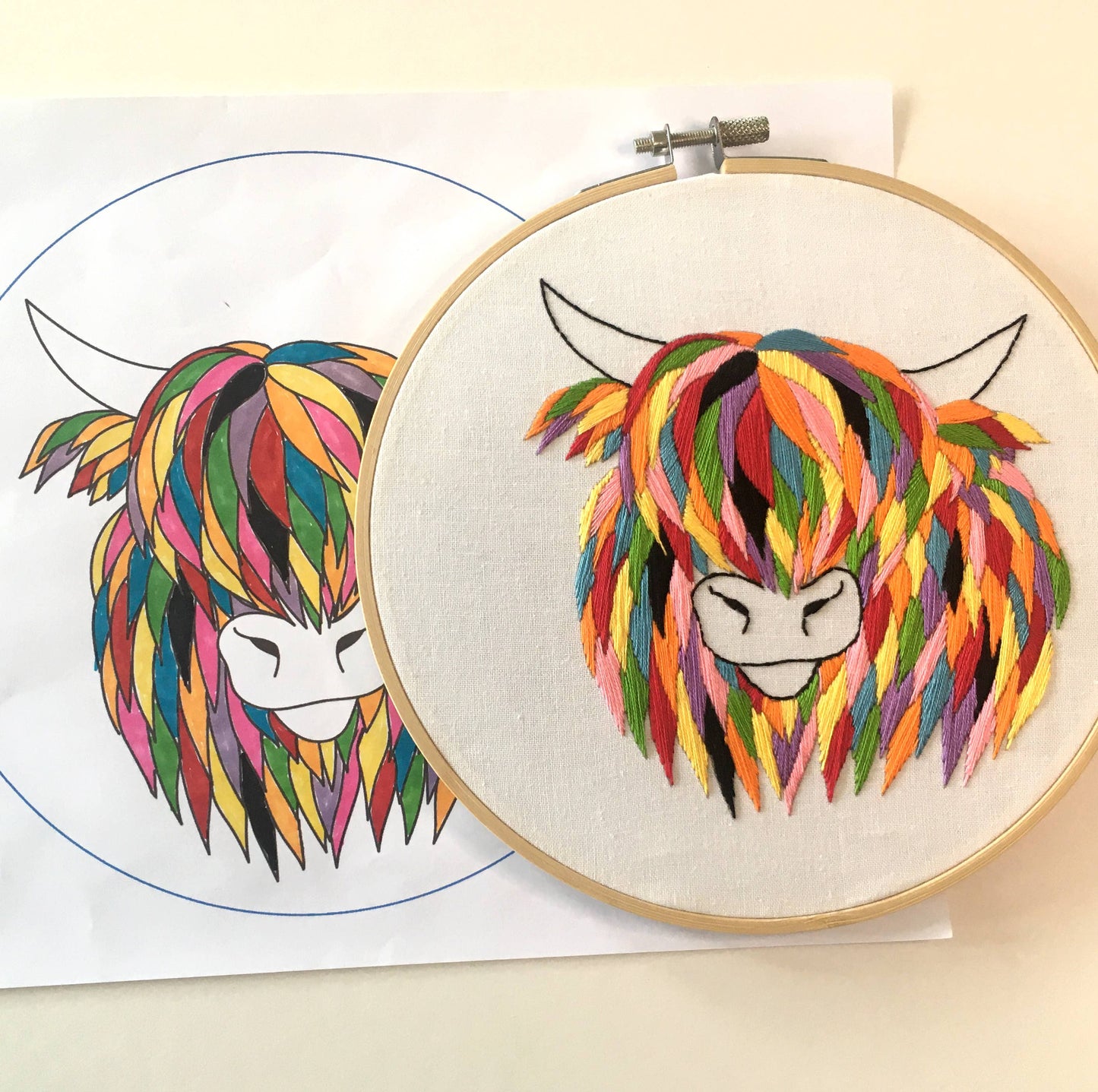 Highland Cow Embroidery Fabric