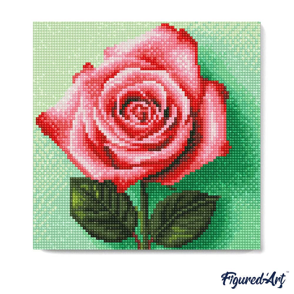 Mini Diamond Painting 25x25cm - Stunning Pink Rose Rolled