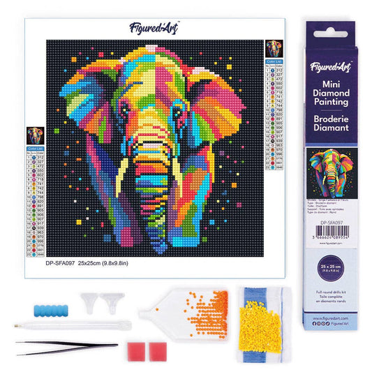 Mini Diamond Painting 25x25cm - Elephant Abstract Pop Art