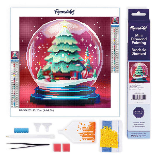 Mini Diamond Painting 25x25cm - Christmas Tree in Snow Globe