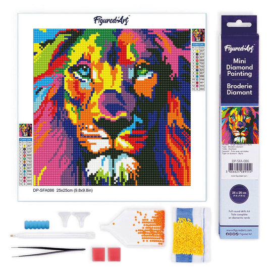 Mini Diamond Painting 25x25cm - Lion Pop Art Rolled canvas