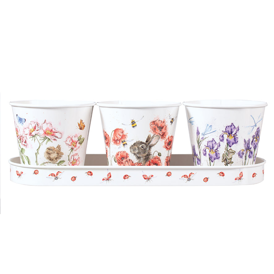 Set of 3 Herb Pots - floral